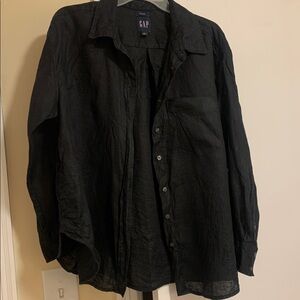 GAP Linen Classic Black Long Sleeve Shirt